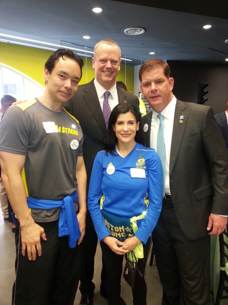 Lynn Julian, Boston Actress and musician, with Massachusetts Governor, Charlie Baker, and Boston Mayor, Marty Walsh